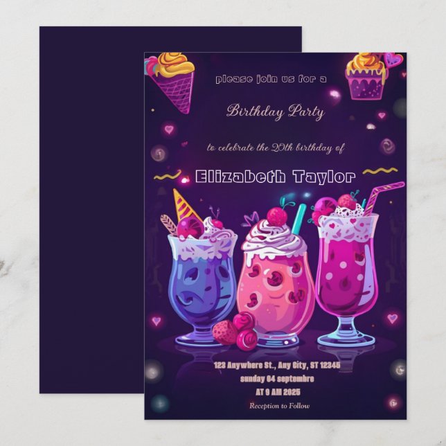 Convite de Festa Louca de Milkshake – Doce Colorid (Frente/Verso)