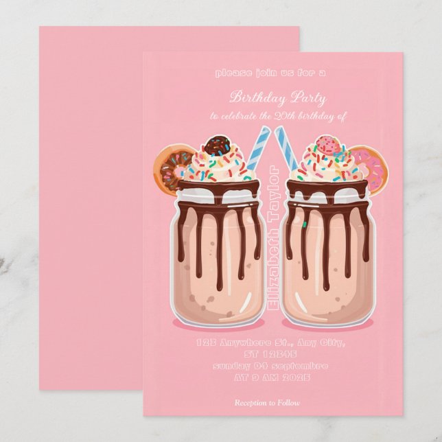 Convite de Festa Louca de Milkshake – Doce Colorid (Frente/Verso)