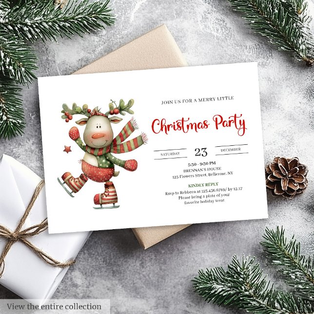 Convite de festa minimalista moderno de rena engra (Funny Reindeer minimalist modern party invitation)