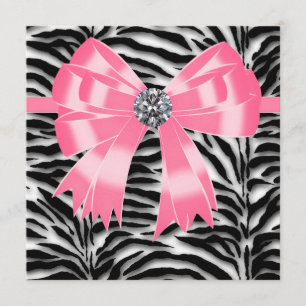 Convite de Festa Modelo Zebra Rosa Preto Rosa