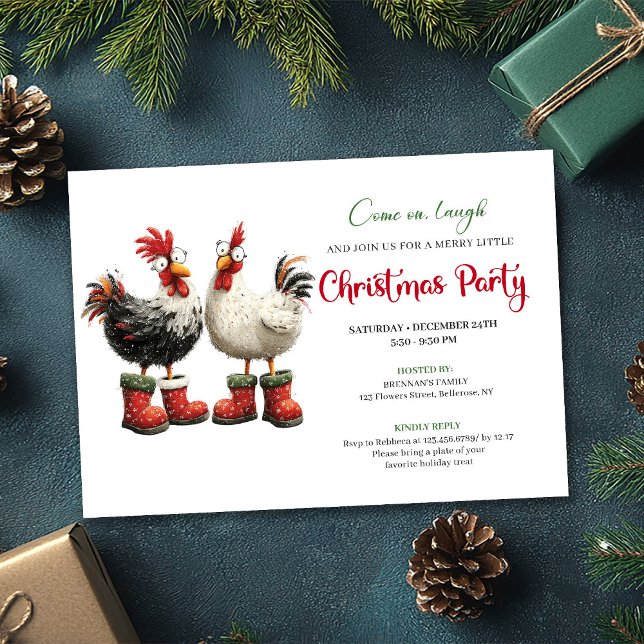 Convite de Festa Moderno com Galinhas em Aquarela  (Whimsical Watercolor Chickens Modern Party Invitation)
