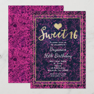Convite de festa moderno Sweet 16 dourado rosa e p
