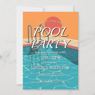 Convite de Festa na Piscina azul elegante e modern