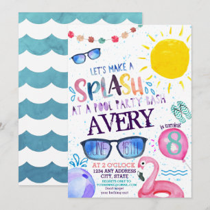 Convite de Festa na Piscina com Aquarela