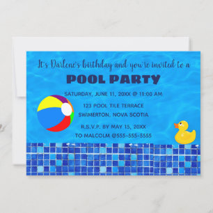 Convite de Festa na Piscina com Azulejos Editáveis