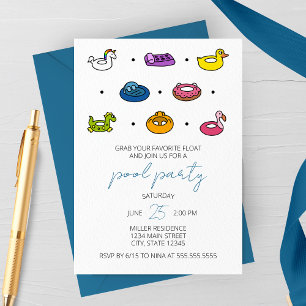 Convite de Festa na Piscina com Ícones de Jangadas