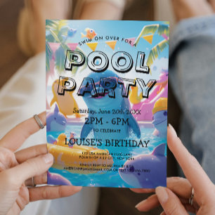 Convite de Festa na Piscina de Golfinhos Elegantes