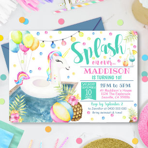 Convite de Festa na Piscina de Unicórnio Flutuador