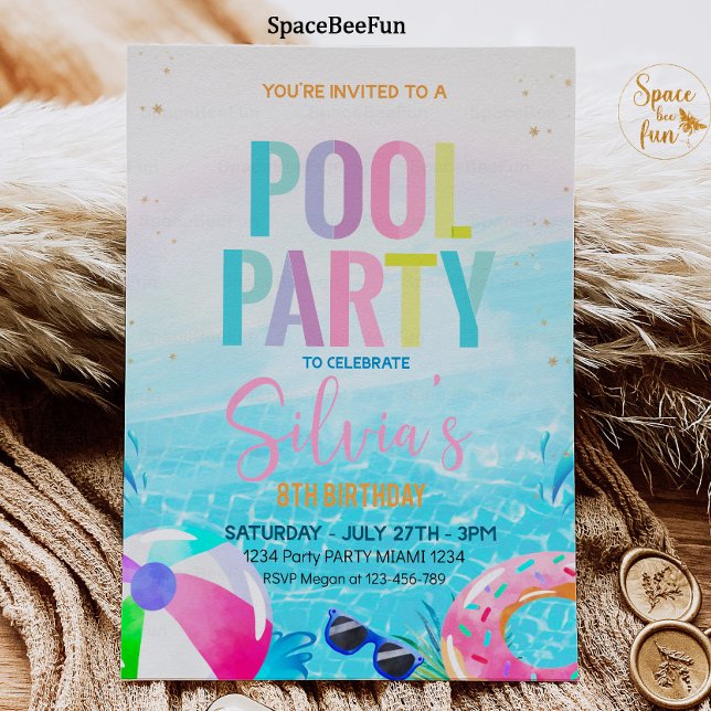 Convite de Festa na Piscina Festa Tropical na Pisc (Pool Party Invitation Tropical party Pool Party Invitation Swim Pool Birthday Party Pineapple Summer)