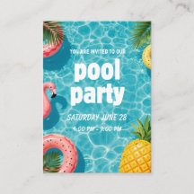 Convite de Festa na Piscina Flamingo Diversão Trop