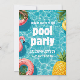 Convite de Festa na Piscina Flamingo Diversão Trop
