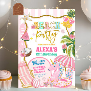 Convite de festa na praia com listras préppy