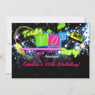 Convite de Festa Neon com Brilho da Pintura dos An