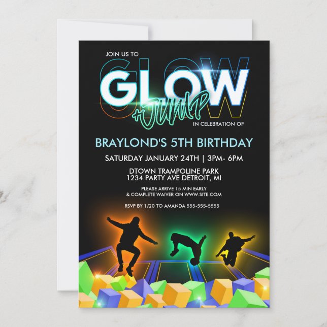 Convite de Festa no Boys Glow Trampoline Park (Frente)