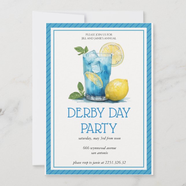Convite de Festa no Dia de Derby com Coquetel Azul (Frente)