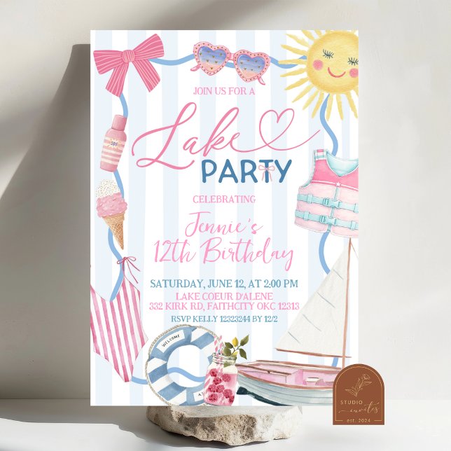 Convite de Festa no Lago para Menina com Laço Capr (Criador carregado)