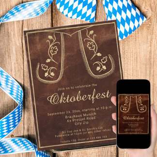 Convite de festa Oktoberfest com Lederhosen rústic