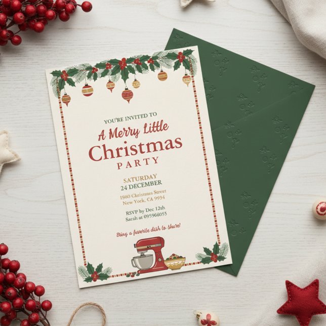Convite de Festa para a Guarlanda de Enfeites de N (Christmas Ornament Garland Party Invitation)