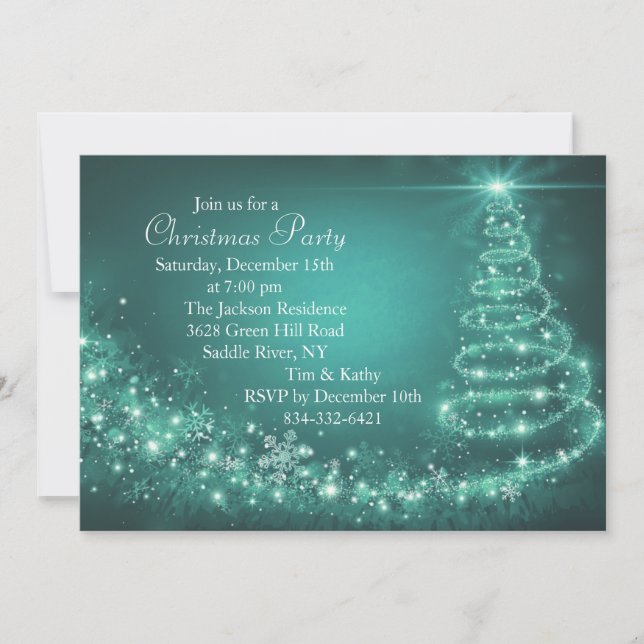 Convite de festa para árvore de Natal com brilho a (Frente)