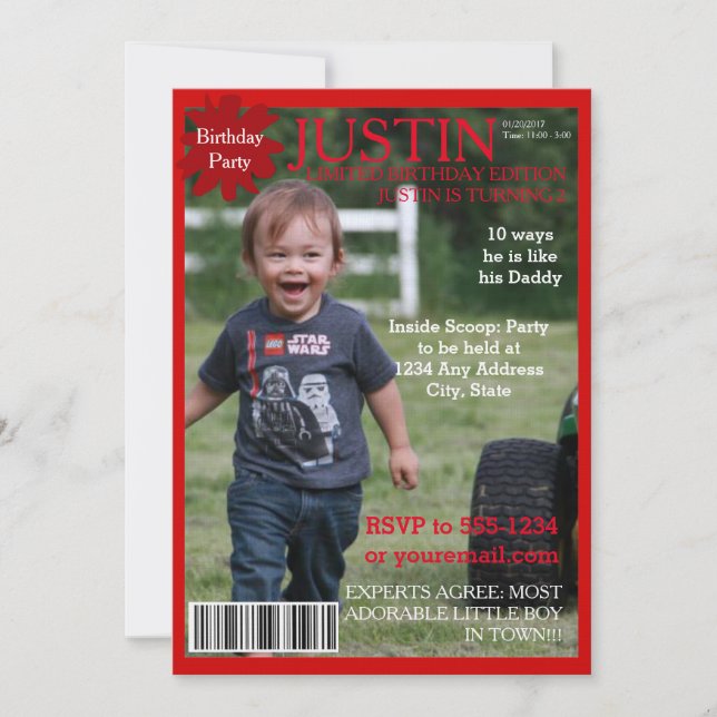 Convite de festa para capa de revista editável (Frente)