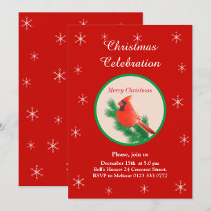 Convite de Festa Pássaro Vermelho de Natal & Floco