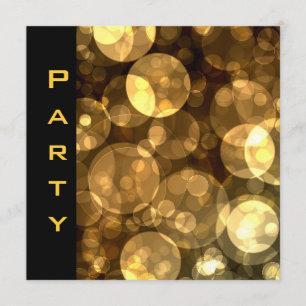 Convite de Festa Penas Preto Dourado Bolhas