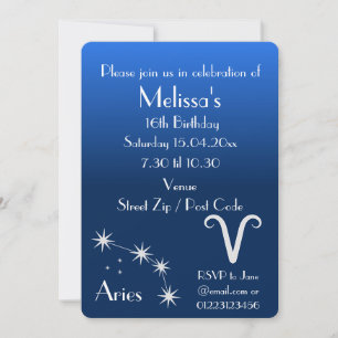 Convite de Festa Personalizado de Áries Zodíaco Ga