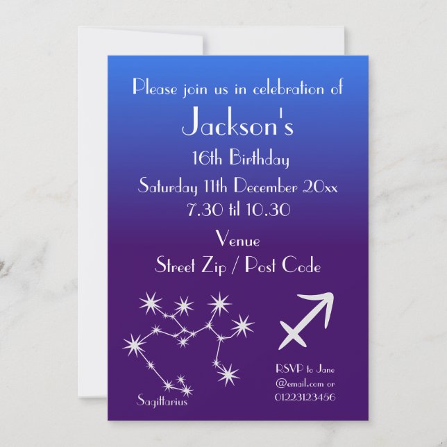 Convite de Festa Personalizado de Áries Zodíaco Ga (Frente)