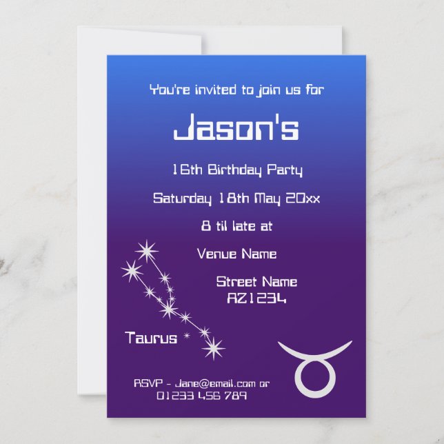 Convite de festa personalizado do zodíaco de Touro (Frente)