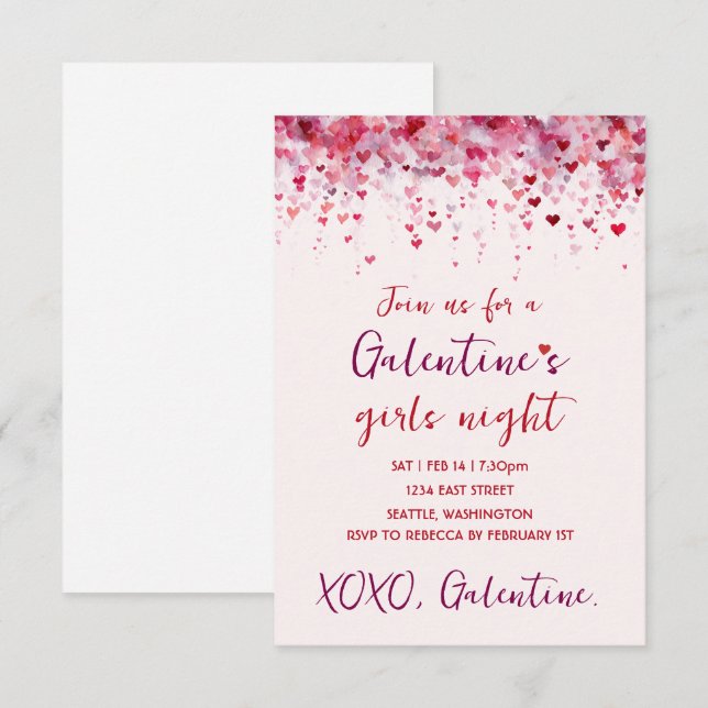 Convite de festa personalizado Galentines Pink Hea (Frente/Verso)