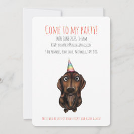 Convite de festa personalizado para cão salsicha
