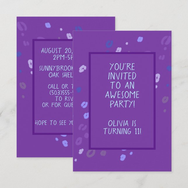 Convite de festa personalizável com estampa de leo (Frente/Verso)