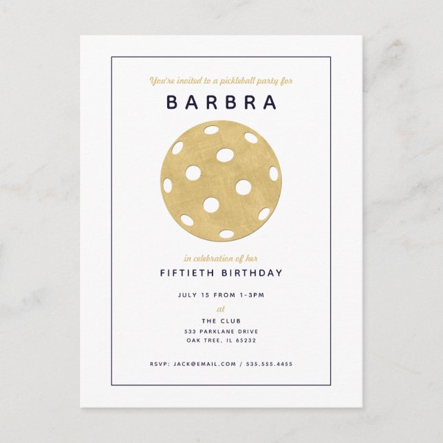 Convite de Festa Pickleball Chic Dourado Preto (Frente)