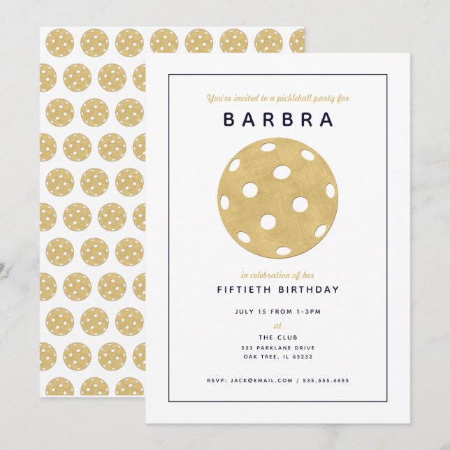Convite de Festa Pickleball Chique Dourado Preto (Frente/Verso)