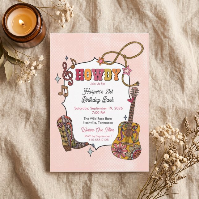 Convite de festa Pink Western Cowgirl (Criador carregado)