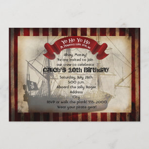 Convite de Festa Pirata Navio Grungy Grunge