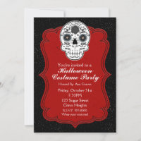 Convite de Festa Preto Branco e Vermelho Caveira d