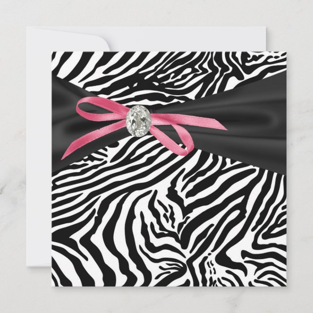 Convite de Festa Pretty Pink Zebra (Frente)