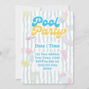Convite de Festa Retro à Beira da Piscina de Verão