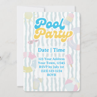 Convite de Festa Retro à Beira da Piscina de Verão