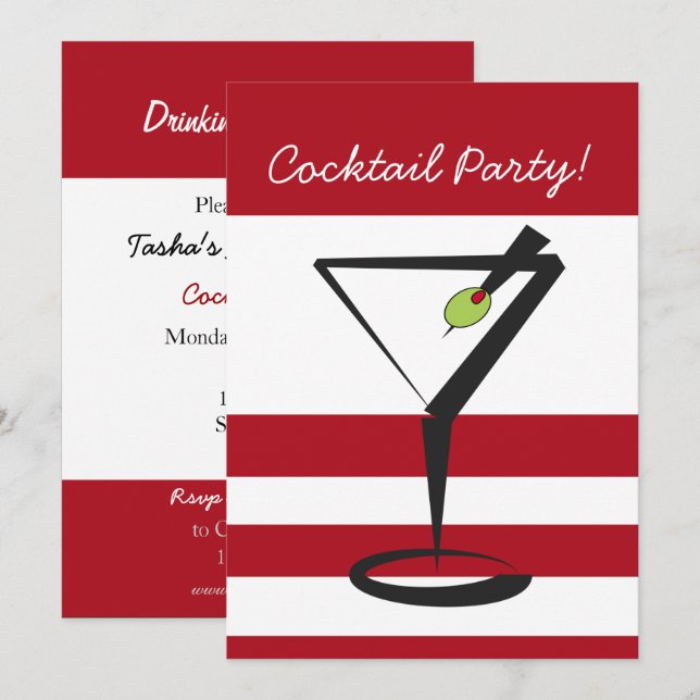 Convite de festa retrô de coquetel (Frente/Verso)