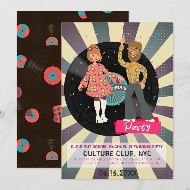 Convite de Festa Retro Disco (Frente/Verso)