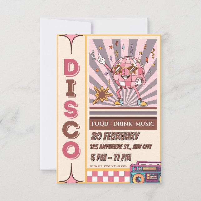 Convite de Festa Retro Disco Groovy Anos 70 80 (Frente)