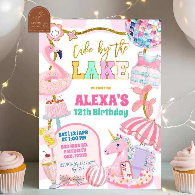 Convite de festa Retro preppy Cake by the Lake (Criador carregado)