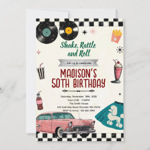 Convite de festa retrô Sock Hop anos 50