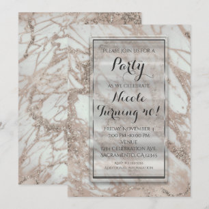 Convite de Festa Rosa Glam Marble Dourado Prata