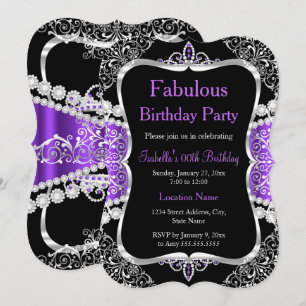 Convite de festa roxo prata preto fabuloso