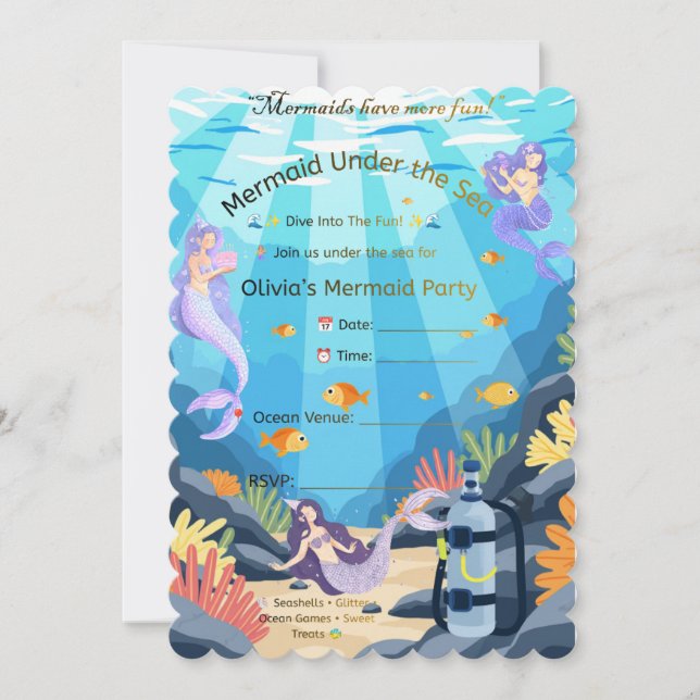 Convite de Festa Sereia Debaixo do Mar – Mágico O (Frente)