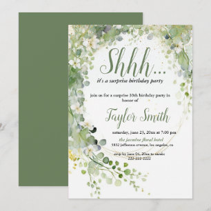convite de festa surpresa floral elegante verde
