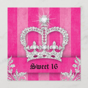 Convite de festa Sweet 16 com listras rosa Coroa T